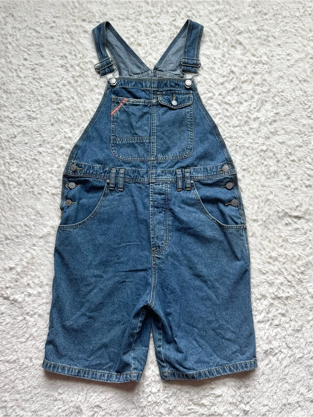 VTG 90s Y2K Union Bay Denim Overall Shorts Shortalls S Blue Jean Americana USA